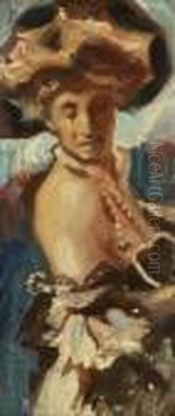 Bildnis Einer Jungen Dame Im
 Ballkleid. Oil Painting by Hugo, Freiherr Von Habermann