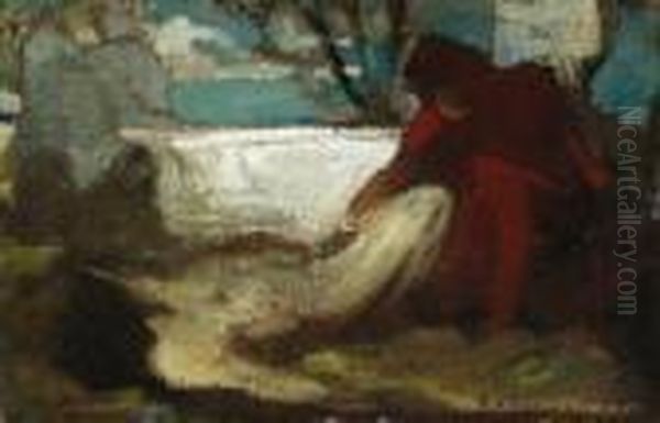 Die Leiche. Nachtstimmung Am
 Meer. Oil Painting by Hugo, Freiherr Von Habermann