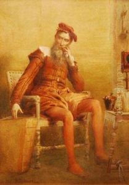 ( Leonatos Philosopher Depicting
 A Seated Gentleman In Renaissance Style Dress To An Interior Setting Oil Painting by Sir Hubert von Herkomer