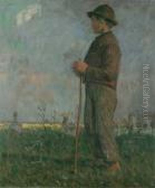 Der Gansejunge. Ol Auf Leinwand.
 H 120; B 100,5 Cm. Verso Und Auf Dem Rahmen Klebezettel Der Grosen 
Berliner Kunstausstellung Von 1897 Mit Dem Namen Des Kunstlers Und Dem 
Bildtitel. Oil Painting by Leopold Karl Walter von Kalckreuth