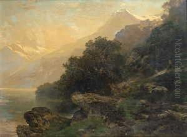 Am Thuner See.

 Signiert Und Datiert Unten Rechts: Kalckreuth 75.

 Ol Auf Leinwand. H 89; B 116 Oil Painting by Stanislas Graf Von Kalckreuth