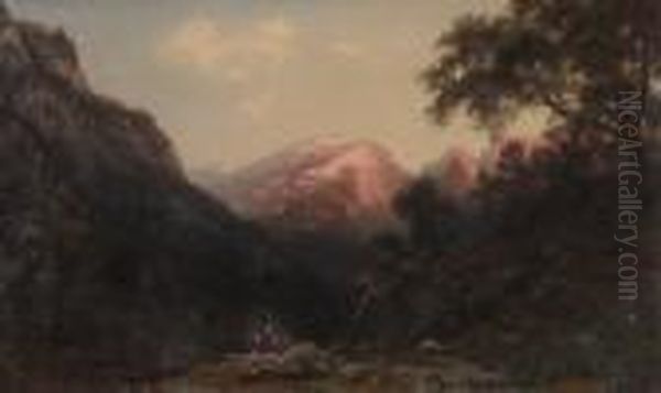 Gebirgslandschaft Im
 Abendlicht. Oil Painting by Stanislas Graf Von Kalckreuth