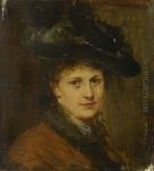 Bildnis Einer Dame Mit
 Federhut. Oil Painting by Friedrich August von Kaulbach