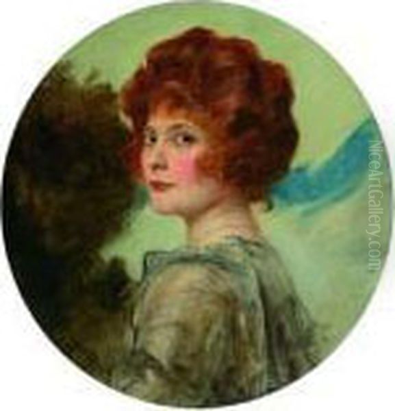 Junge Dame Mit Rotem
 Lockenschopf. Oil Painting by Friedrich August von Kaulbach