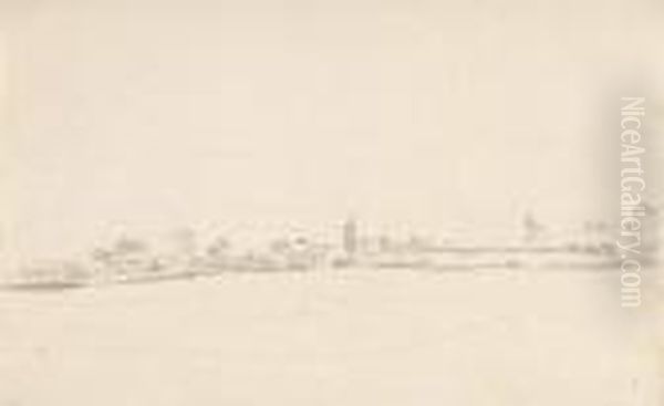 Oberbayerische Seenlandschaft Mit Dorf. Oil Painting by Wilhelm Alexander W. Von Kobell