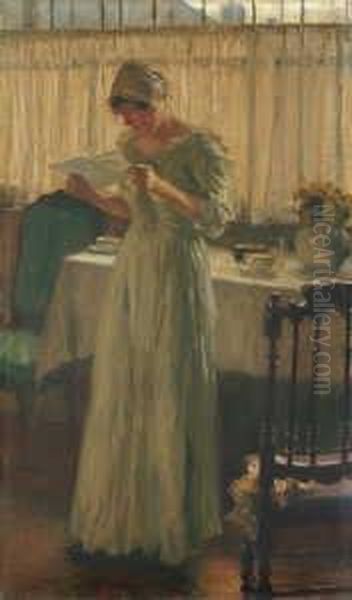 Junge Frau Einen Brief Lesend. 
Signiert Unten Rechts: Carl/marr/mnchn. Ol Auf Leinwand. H 96; B 56 Cm. 
Carl Von Marr War Von 1890 Bis 1924 Professor An Der Munchner Akademie, 
Auserdem Seit 1915 Prasident Der Munchner Kunstlergenossenschaft. Viele 
 Oil Painting by Carl von Marr