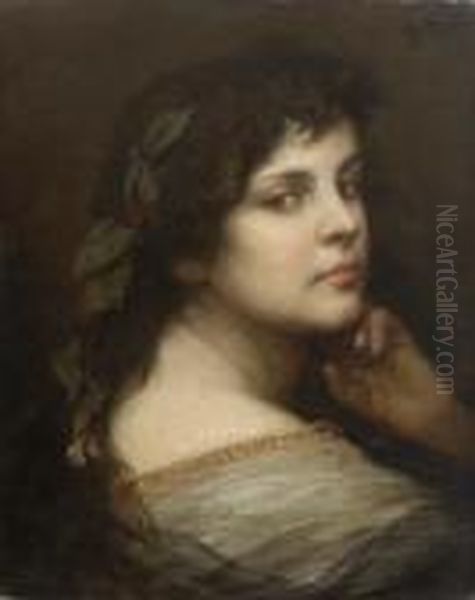 Bildnis Einer Jungen Frau Mit
 Lorbeergeschmucktem Haar. Oil Painting by Gabriel Cornelius Von Max
