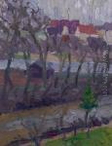 Landschaft Mit Hausern Oil Painting by Constantin Von Mitschke Collande