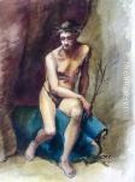 Mannlicher Akt Mit Dornenkrone Oil Painting by Constantin Von Mitschke Collande