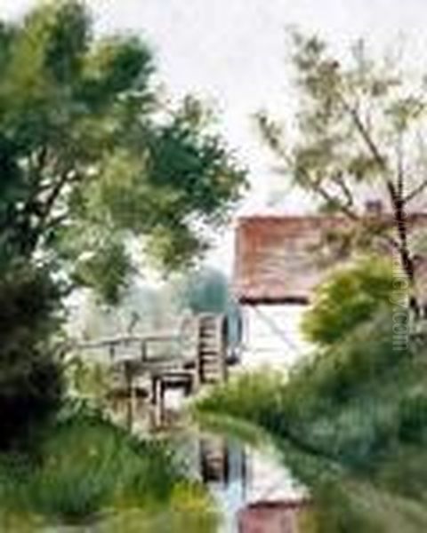 Sommerlandschaft Mit Wassermuhle Oil Painting by Constantin Von Mitschke Collande