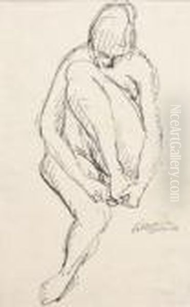 Frau Mit Angezogenem Bein Oil Painting by Constantin Von Mitschke Collande