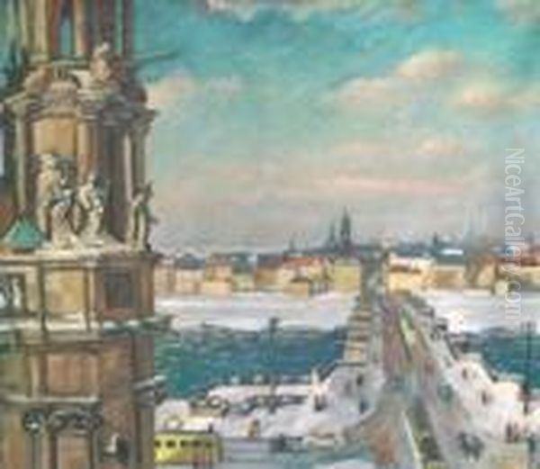 Dresden. Blick Vom Schlos Auf Die Neustadt, Links Der Turm Der Hofkirche Oil Painting by Constantin Von Mitschke Collande