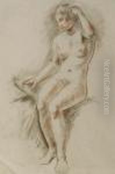 Sitzender Frauenakt Mit Buch Oil Painting by Constantin Von Mitschke Collande