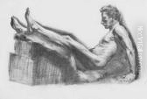 Mannlicher Akt, Die Beine Hoch 
Gelagert. Bleisitftzeichnung Auf Velin. 22 X 34 Cm. Signiert. Oil Painting by Constantin Von Mitschke Collande