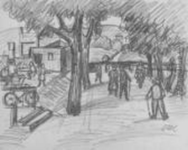 Belebte Parklandschaft Oil Painting by Constantin Von Mitschke Collande