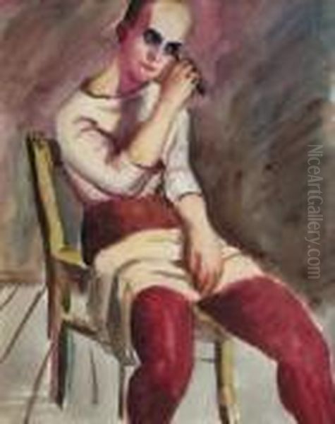 Sich Schminkender Clown Ii Oil Painting by Constantin Von Mitschke Collande