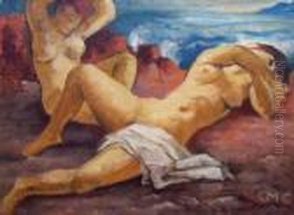 Zwei Weibliche Akte Am Wasser Oil Painting by Constantin Von Mitschke Collande