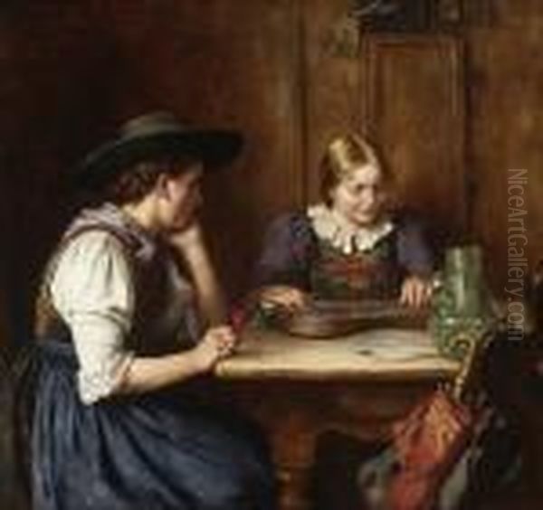 Zitherspiel In Der
 Bauernstube. Oil Painting by Emma Von Muller
