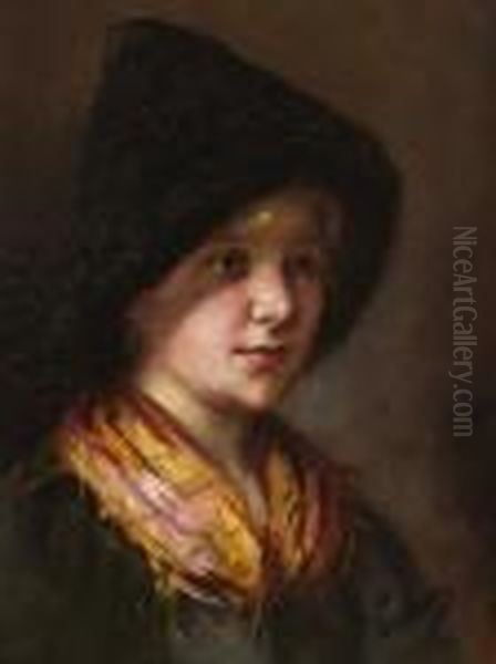 Bauernmadchen Mit Halstuch Und
 Trachtenhaube. Oil Painting by Emma Von Muller