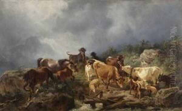 Gewittersturm Auf Der
 Alm: Oil Painting by Franz Xavier Von Pausinger