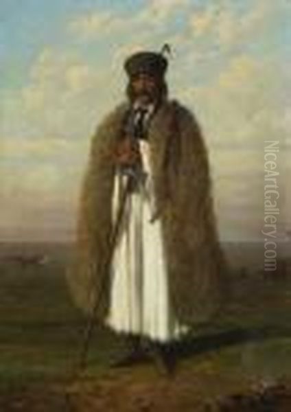 Hirte In Der Puszta. Oil Painting by August Xaver Karl von Pettenkofen