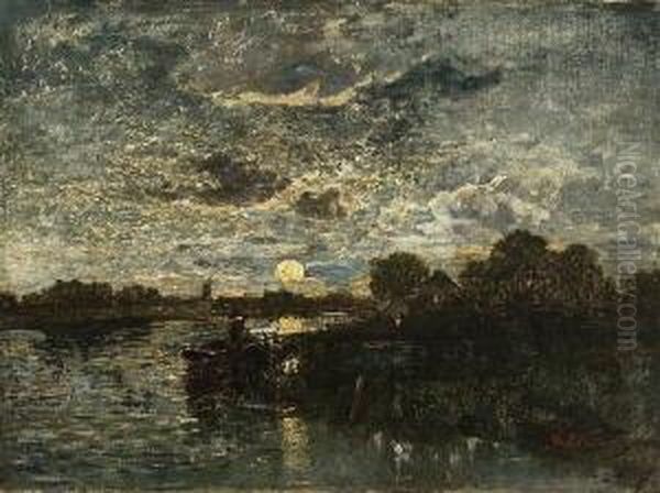 Sonnenuntergangsstimmung An Einem
 Flus. Oil Painting by Richard Von Poschinger