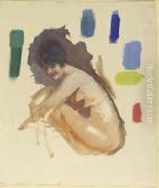 Study Of A Nude Oil Painting by Ferdinand, Freiherr Von Reznicek