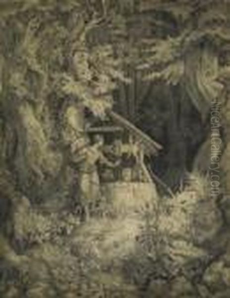 The Magical Forest. Young Wood 
Gatherer By A Draw Well, Listening To The Sounds Of The Forest Oil Painting by Moritz Ludwig von Schwind