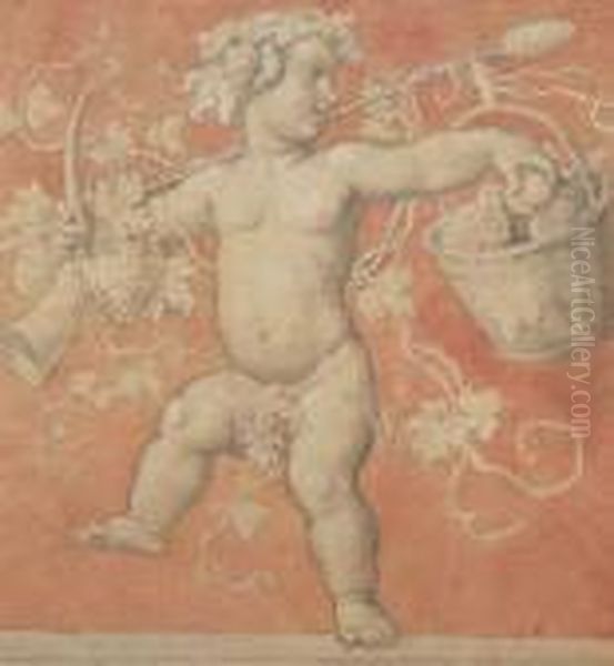 Allegorischer Zyklus Mit Amoretten
 Als Verkorperung Der Vier Jahreszeiten.

 Kreide Und Kohle Mit Oil Painting by Moritz Ludwig von Schwind