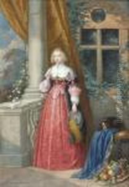 Junge Dame Mit Reitgerte Auf Der
 Terrasse. Oil Painting by Emanuel Ritter Von Stockler