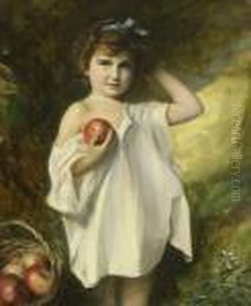 Kleines Madchen Mit
 Apfeln. Oil Painting by Boleslaw Von Szankowski