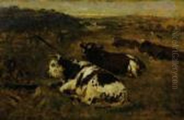 Vaches Allongees Dans Un Pre Oil Painting by Otto Karl Kasimir Von Thoren