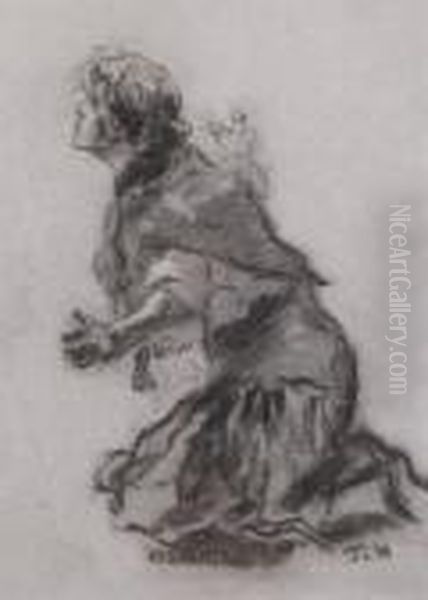 Kniende Junge Frau Mit Flehend
 Erhobenen Armen. Oil Painting by Fritz von Uhde