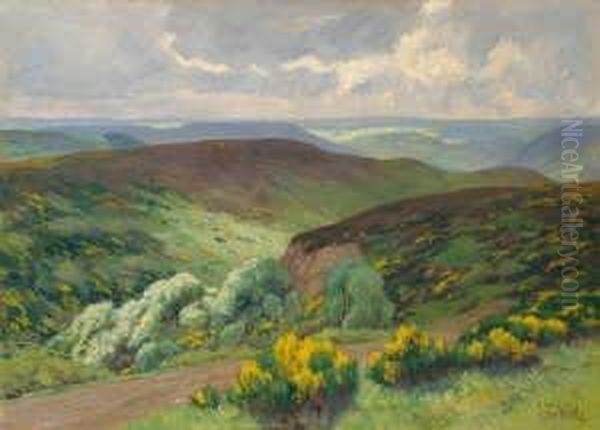 Eifellandschaft Mit Bluhendem 
Ginster. Signiert Unten Rechts: Fvwille. Ol Auf Leinwand. H 52,2; B 72,5
 Cm. Oil Painting by Fritz Von Wille