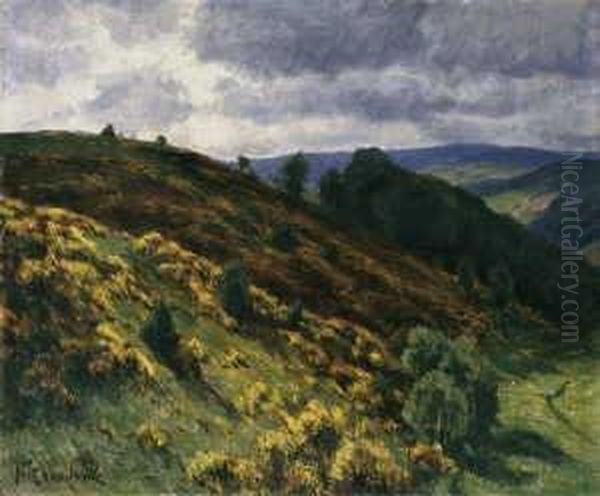 Eifellandschaft Mit Bluhendem 
Ginster. Signiert Unten Links: Fritz Von Wille. Ol Auf Leinwand. H 50; B
 60 Cm. Oil Painting by Fritz Von Wille