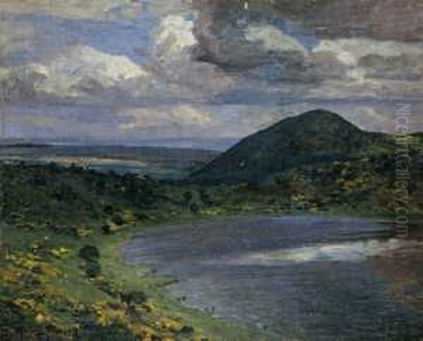 Eifellandschaft Mit Dem 
Weinfelder Maar. Signiert Unten Rechts: Fvwille. Datiert Unten Links: 
Mosenbg. 7.6.12. Ol Auf Leinwand, Auf Holz Aufegezogen. H 50; B 60 Cm. Oil Painting by Fritz Von Wille