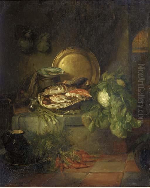 Fish For Dinner: A Kitchen Still Life Oil Painting by Maria Vos