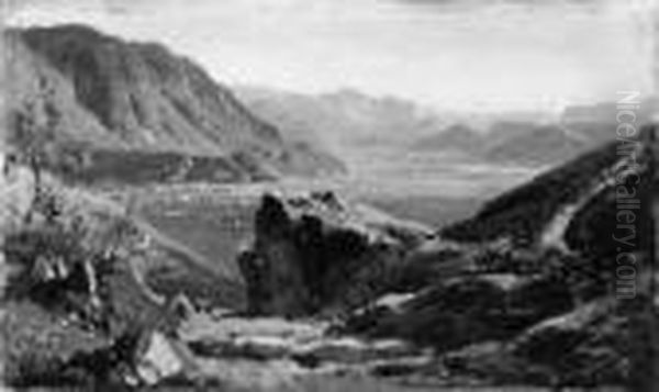 Verso Vom Kunstler Beschriftet: 
Etschthal Bei Bozen/nach D. Natur Vorfruhling/zu Freundlicher 
Erinnerung/von/a. Waagen. Oil Painting by Adalbert Waagen