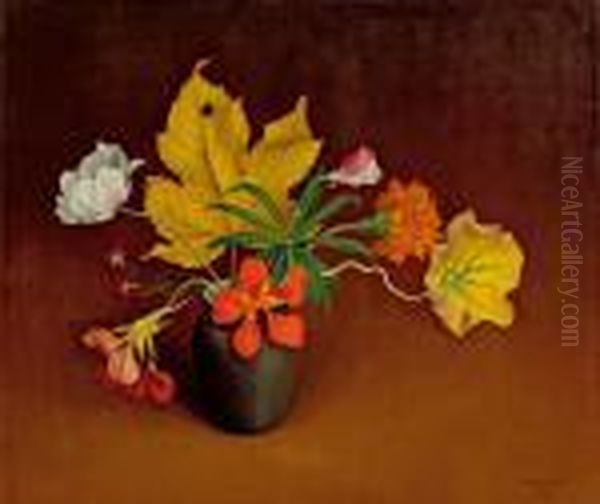 Herbststraus
 Mischtechnik Auf Holz Oil Painting by Rudolf Wacker