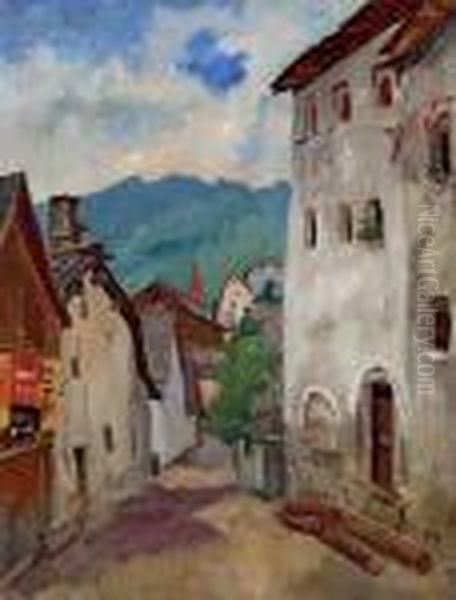 Strasse In Grins
 Ol Auf Karton Oil Painting by Rudolf Wacker