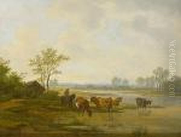 Isar Gegend Bei Tolz In
 Baiern Oil Painting by Max Joseph Wagenbauer