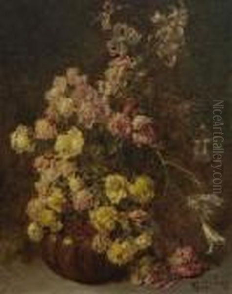 Stillleben Mit Rosen Und
 Lilien. Oil Painting by Ferdinand Ii Wagner