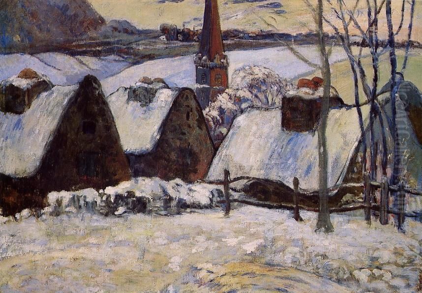 Breton Village In The Snow Oil Painting by Paul Gauguin