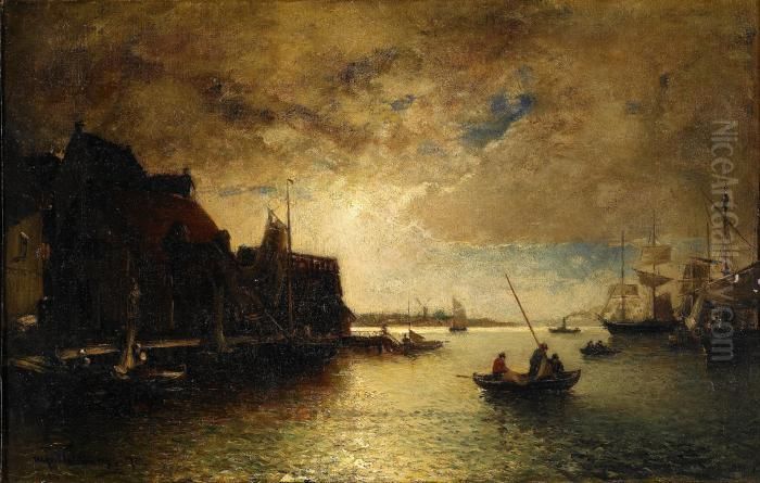 Hamnmotiv Fran Frankrike Oil Painting by Alfred Wahlberg