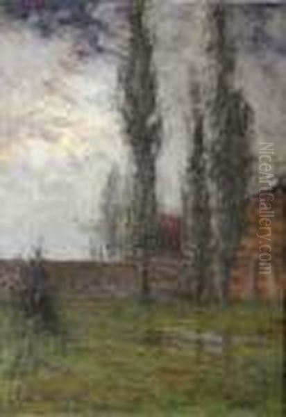 Popplar I Mansken - Motiv Fran Frankrike Oil Painting by Charlotte Wahlstrom