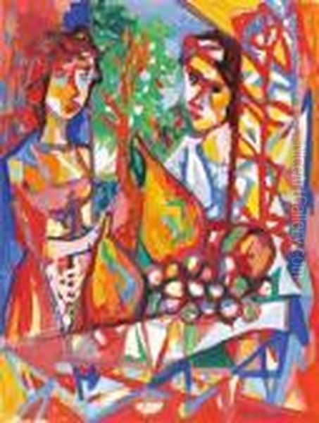  Personnages A La Coupe De Fruits  Oil Painting by Charles Walch