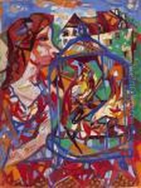 La Cage Aux Oiseaux Oil Painting by Charles Walch