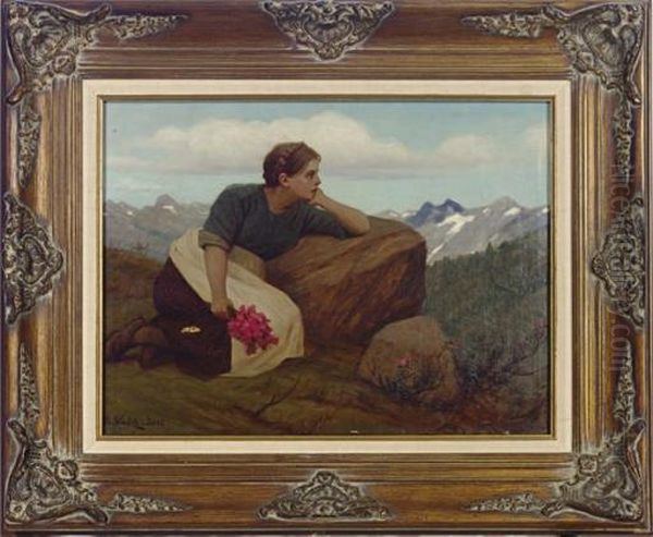 Girl In The Alps Oil Painting by Thomas Walch