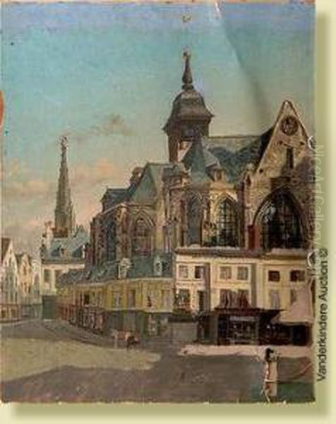 L'eglisesaint Nicolas Et La Fleche De L'hotel De Ville De Bruxelles Oil Painting by Gustave Walckiers