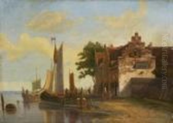 Hollandischer
 Fischerhafen. Oil Painting by Antonie Waldorp